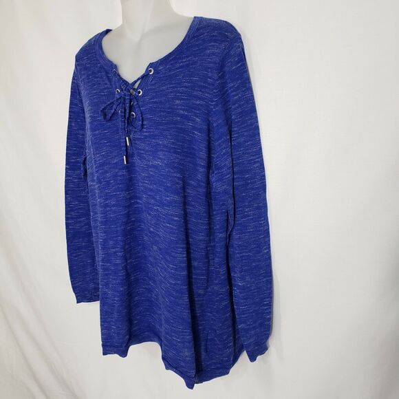 Marc New York by Andrew Marc Performance Women Top 1X Tie Neck Blue Long Sleeve - Picture 4 of 10